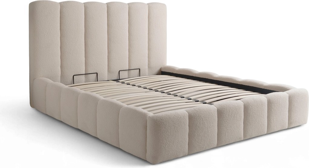 Aura kárpitozott ágy 160x200 ágyneműtartóval - bézs bouclé Quelle 03
