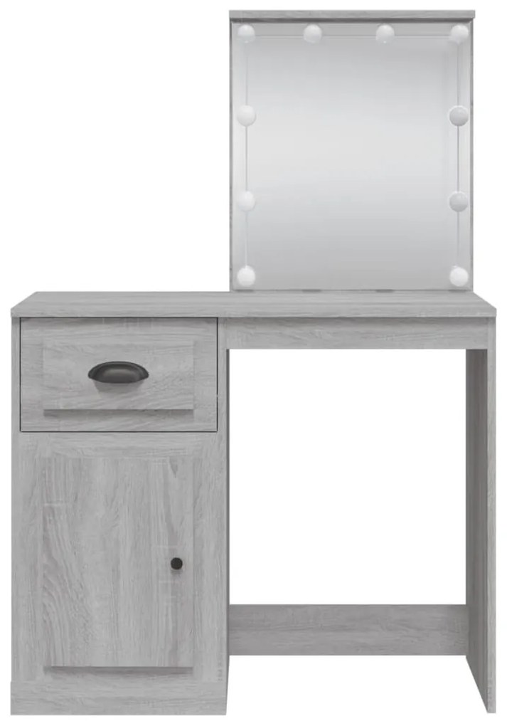 szürke sonoma fésülködőasztal LED-lámpákkal 90x42x132,5 cm