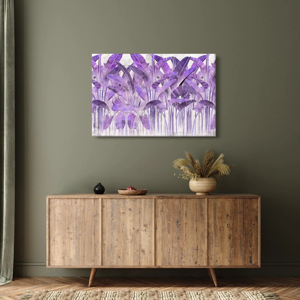 Kép - Lila levelek vakolatban (90x60 cm)