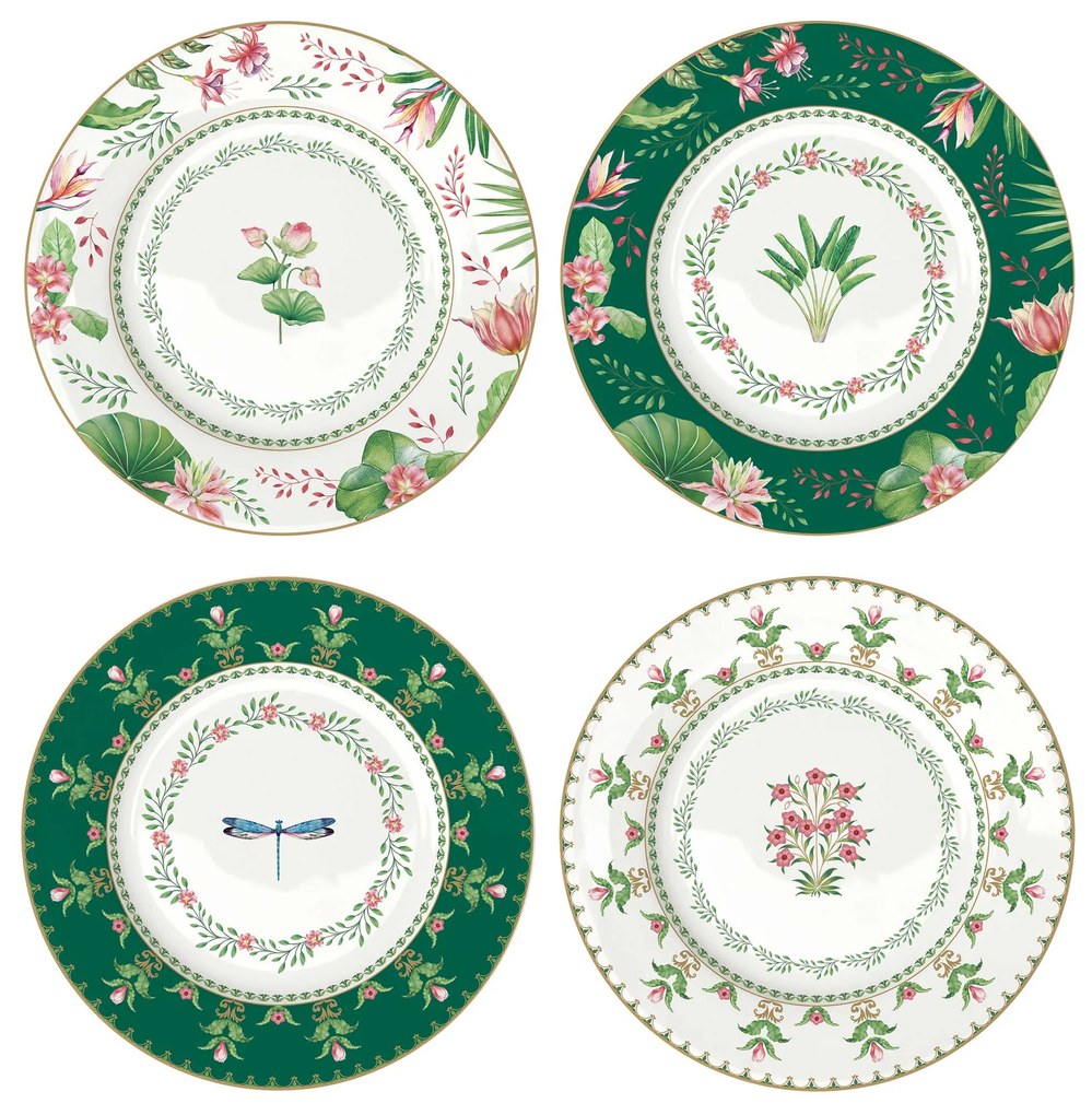 Virágos porcelán desszertes tányér 4 db szett Botanic Chic