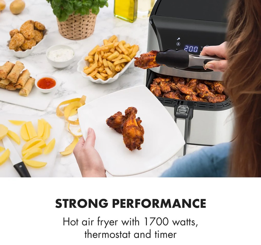 Klarstein AeroVital Deluxe, forrólevegős fritőz, 1700 W, 5,4 l, rozsdamentes acél