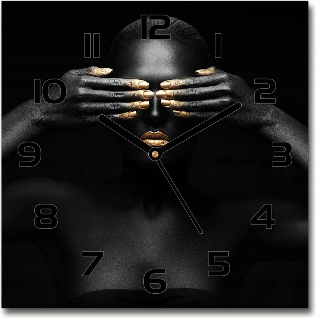 Négyzet alakú üveg falióra Nő fekete 30x30 cm