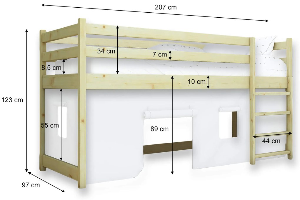 Wilsondo BUNKIE tömör fa gyerek galériaágy 90x200 - borovi