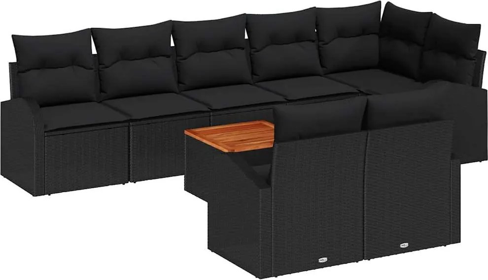 vidaXL Kerti Kanapé Szett párnával 9 pcs Fekete polirattan