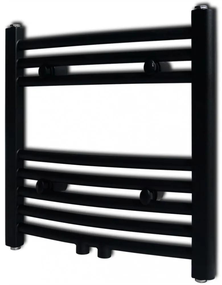 Fekete fürdőszobai törölközőszárító radiátor központi fűtéssel ívelt 480 x 480 mm