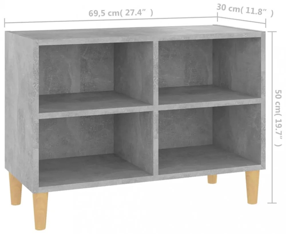 betonszürke TV-szekrény tömör falábakkal 69,5 x 30 x 50 cm