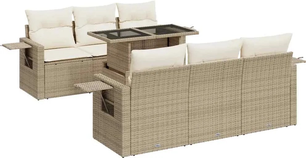 vidaXL 7 részes bézs polyrattan kerti ülőgarnitúra párnákkal