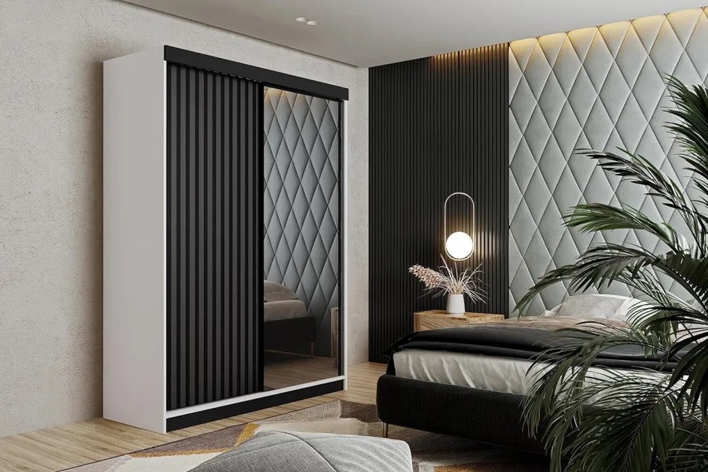 Malani 138 Tolóajtós Szekrény 138cm, Fehér-Grafit