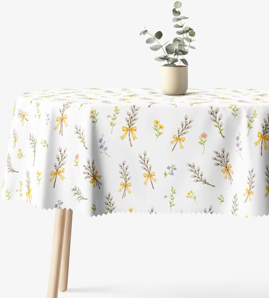 Goldea tavaszi ovális teflonos terítő - barka mintás 140 x 180 cm