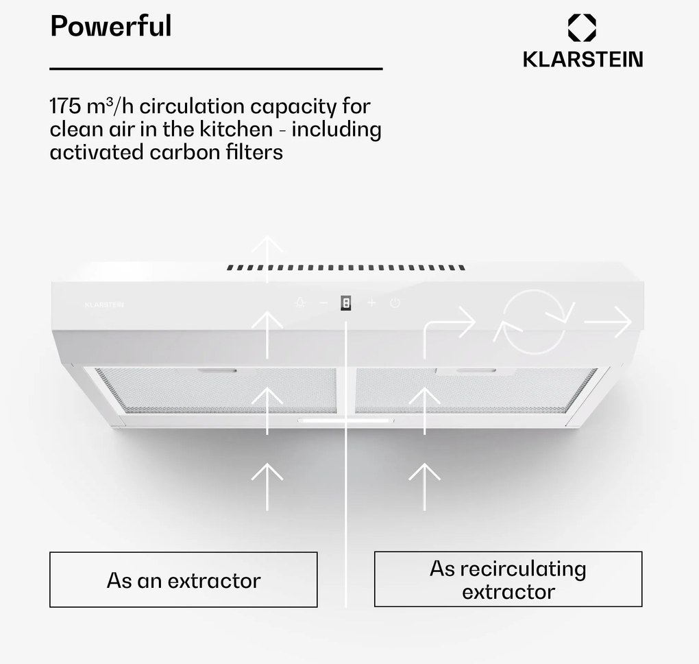 Klarstein Contempo Neo, páraelszívó, szekrény alatti, keringtetés, 175 m³/ó, SenseControl, integrált érintésvezérlés, rozsdamentes acél / akrilüveg