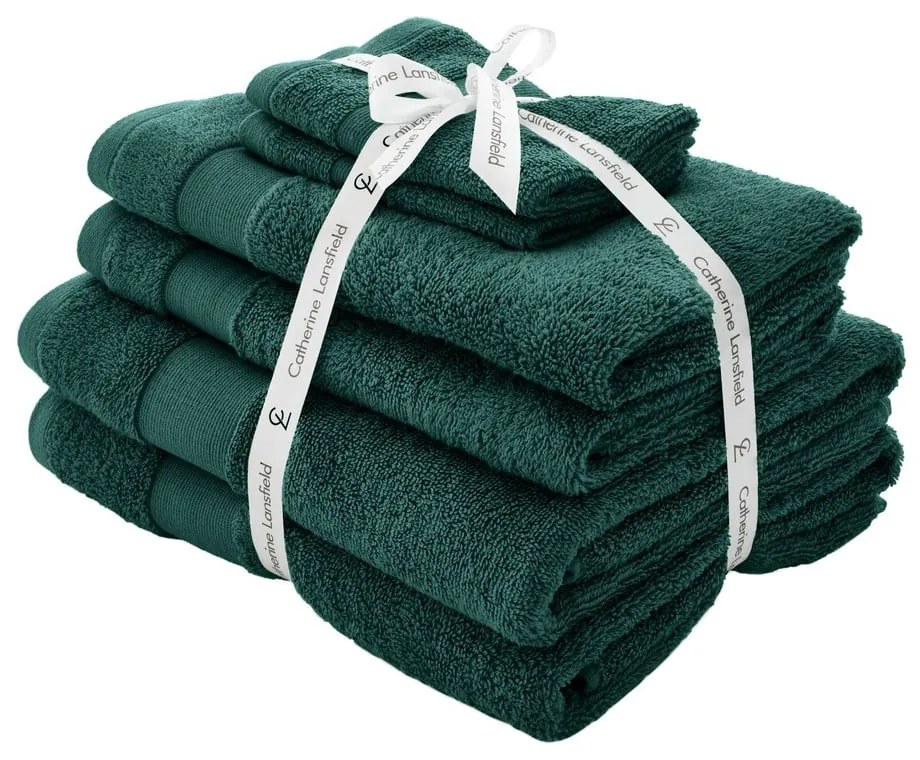 Sötétzöld frottír pamut törölköző és fürdőlepedő készlet 6 db-os Anti-Bacterial – Catherine Lansfield