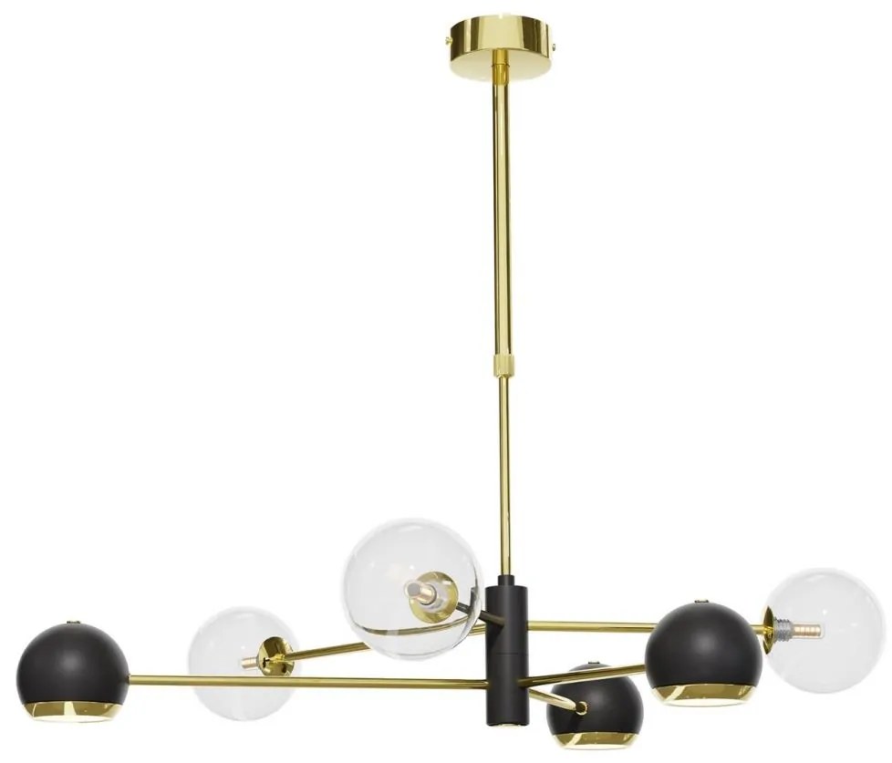 Jupiter 1967 - Csillár rúdon MOKA 3xGU10/10W/230V + 3xG9/10W/230V arany/fekete/átlátszó