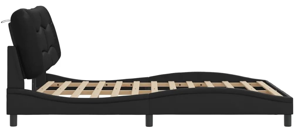fekete műbőr ágykeret LED-világítással 120 x 200 cm
