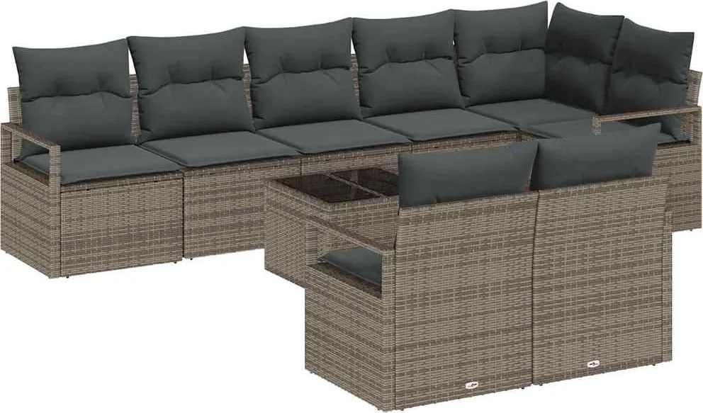 vidaXL Kerti Kanapé Szett párnával 9 pcs Világosszürke polirattan
