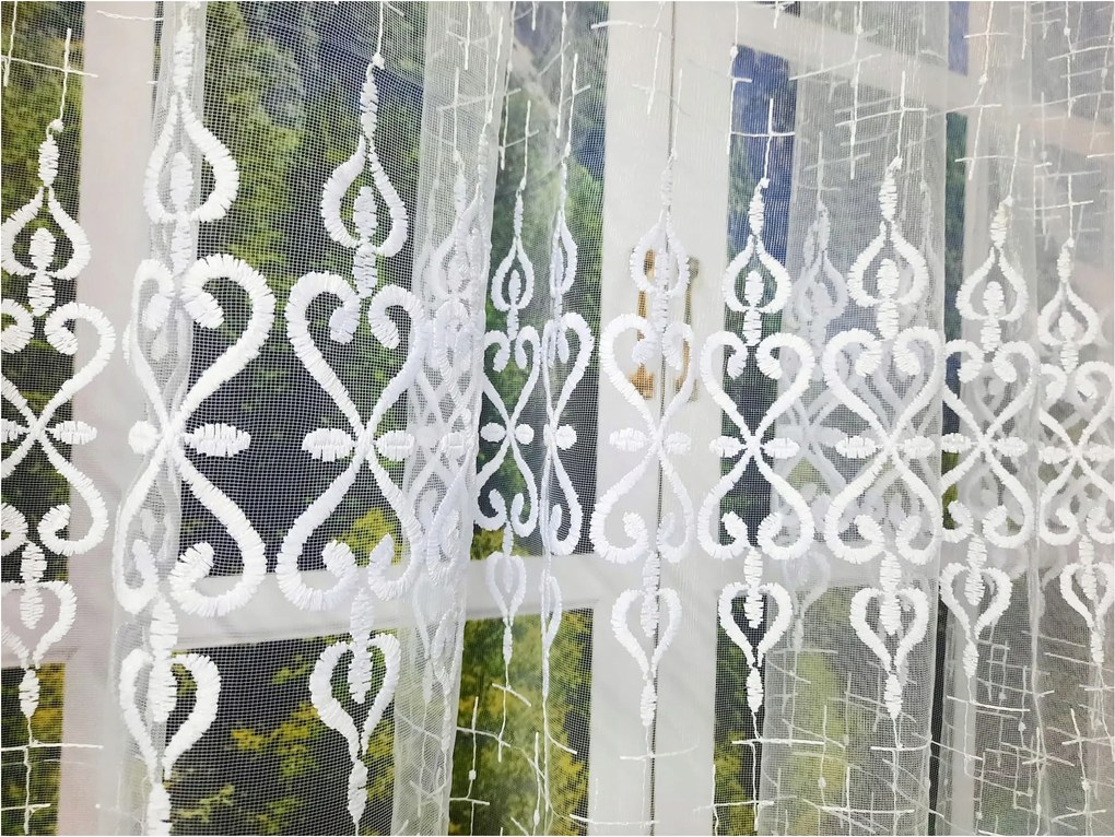 Készfüggöny 300x160, hálós, fehér, mintás