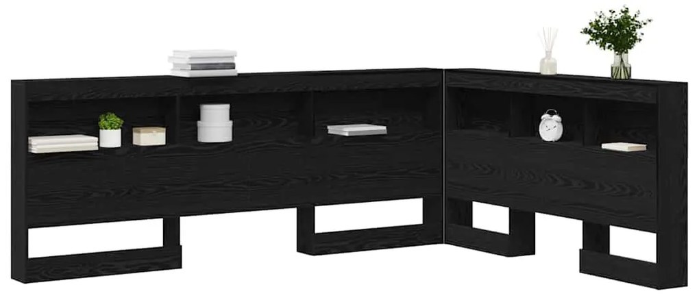 Tároló fejtámla polcokkal tárolóval Musta tammi 140 cm Faanyag