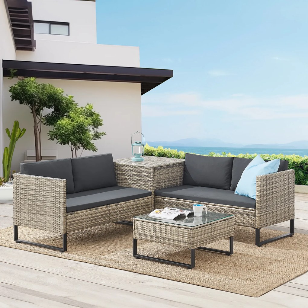 Juskys Santorini rattan kerti bútor szett - szürke