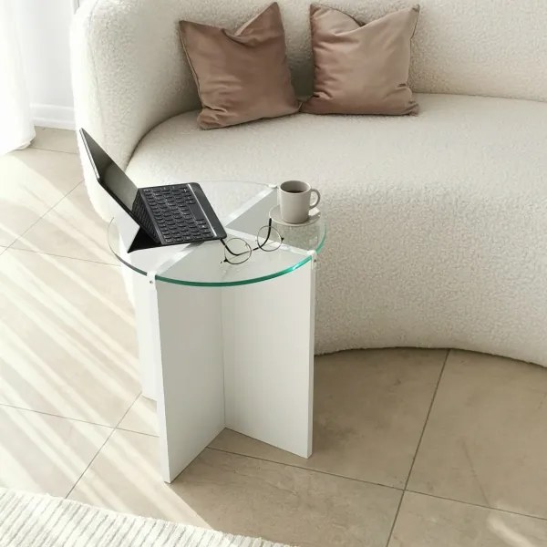 KÉSZLET 2x Kisasztal LILY átm. 40 cm fehér/átlátszó