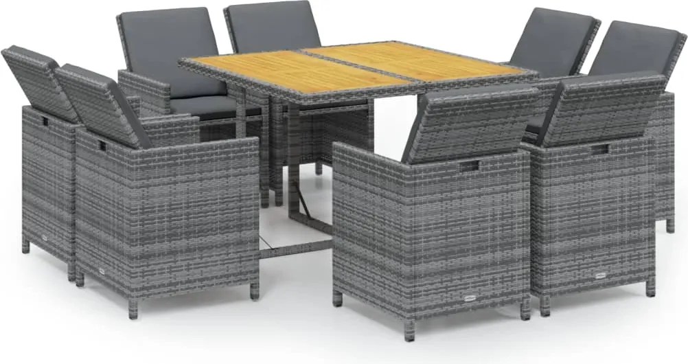vidaXL 9 részes szürke polirattan kerti étkezőgarnitúra párnákkal