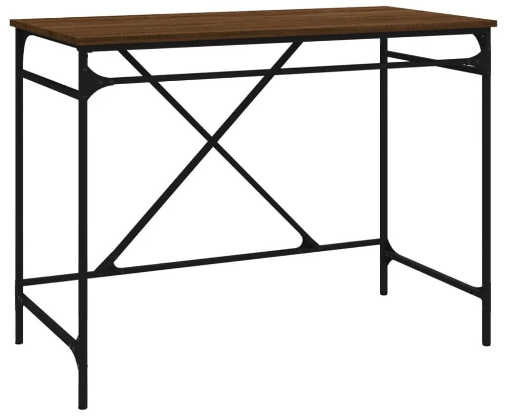 barna tölgyszínű szerelt fa és vas íróasztal 100x50x75 cm