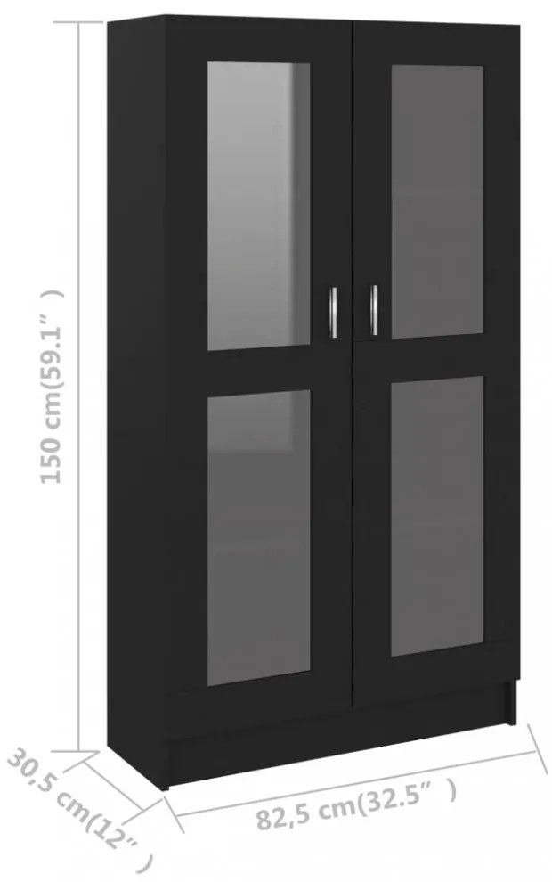 fekete szerelt fa vitrinszekrény 82,5 x 30,5 x 150 cm
