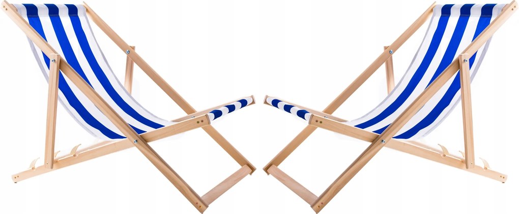 2X Összecsukható Fa Kerti Napozóágy Woodok Kék Csíkokkal