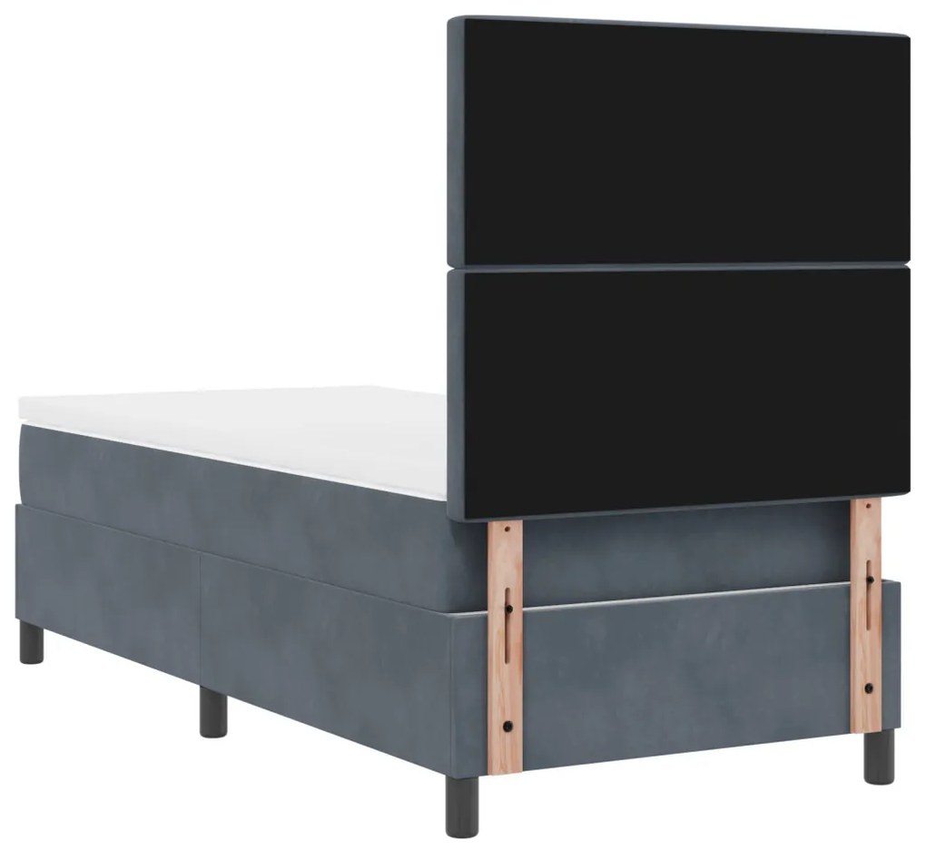 Boxspring Ágy Mattal Sötétszürke Egyszemélyes Bársonyos