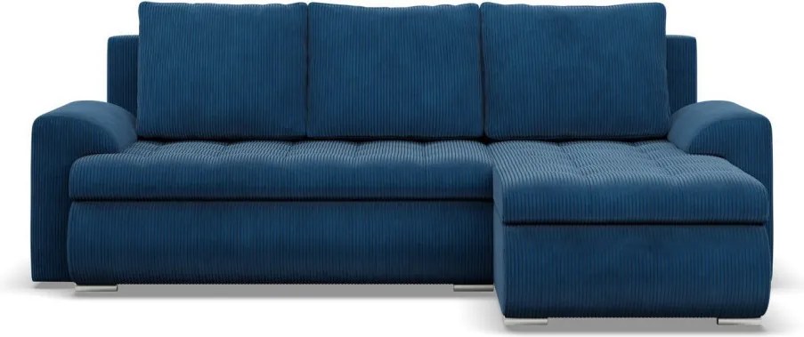 Tokio sarokkanapé, 2 ágyneműtartóval, kordbársony, jobboldali, kék