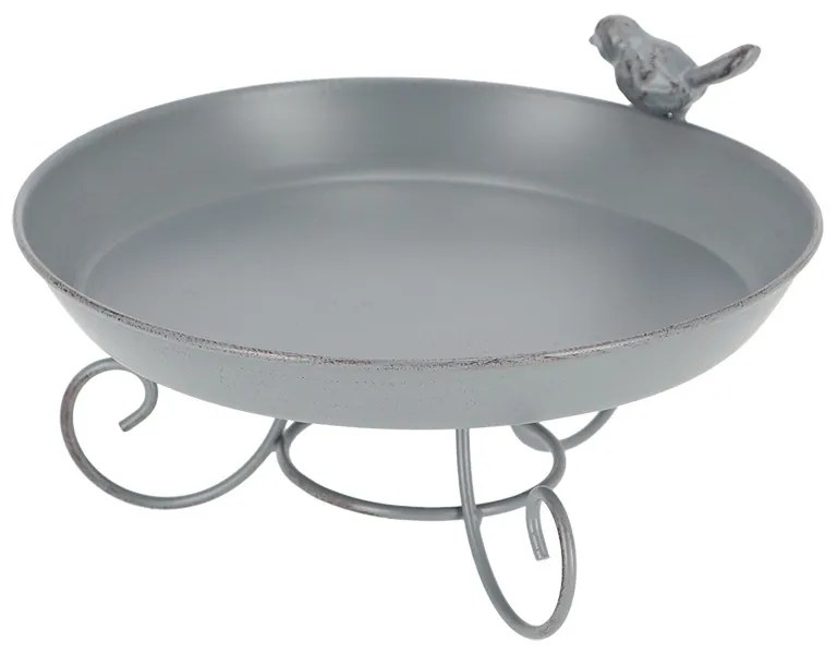 Fém madáritató, lábakon álló, szürke, 22 cm átmérőjű