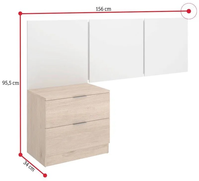 BITO éjjeliszekrény fejtámlával, 157x96x34,2, természetes