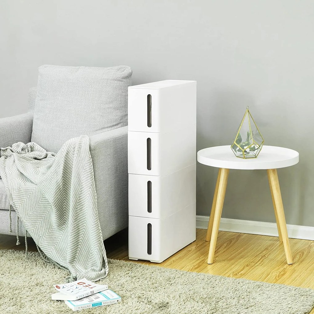 Műanyag konyhai fiókos rendszerező 4 fiókkal 45x17x83 cm, fehér-barna