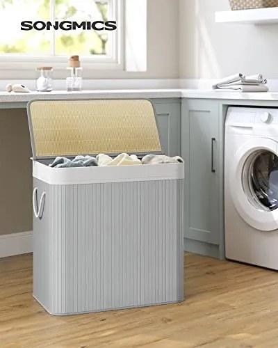 Szennyestartó kosár 3 rekesszel, 150L, Szürke