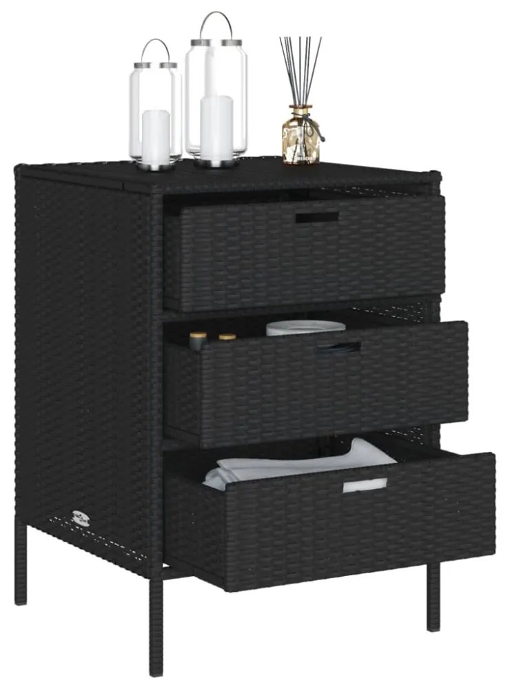 fekete polyrattan kerti tárolószekrény 55 x 59 x 80 cm