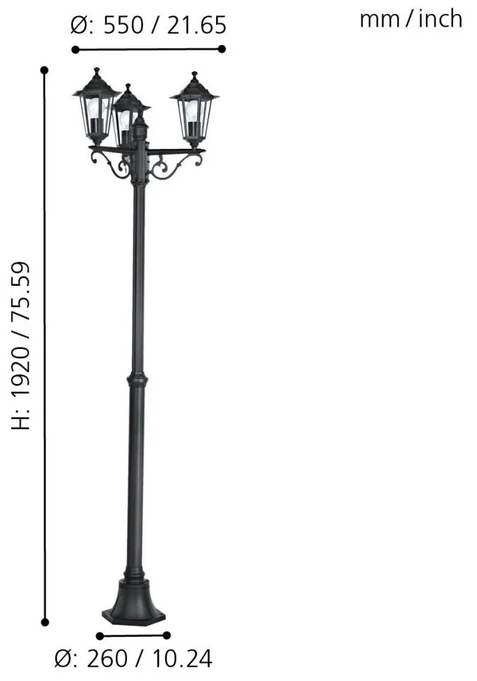 Eglo Laterna 4 22145 kültéri kandeláber, 3x60W E27