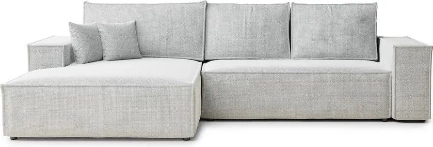 Világosszürke zsenília kinyitható-tárolóhelyes sarokkanapé (bal oldali-heverő résszel) Maze – Maison de Rêve