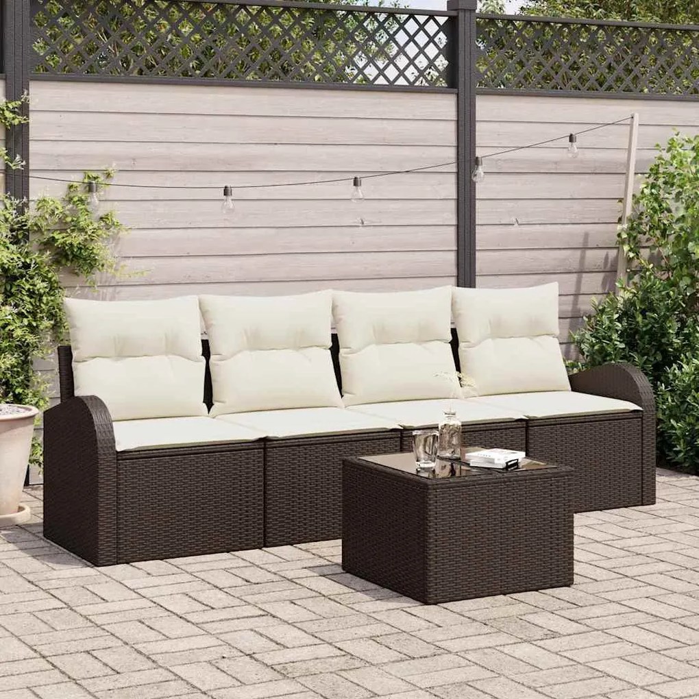 Kerti Kanapé Szett 5 pcs Barna 55 x 55 x 37 cm Poli rattan