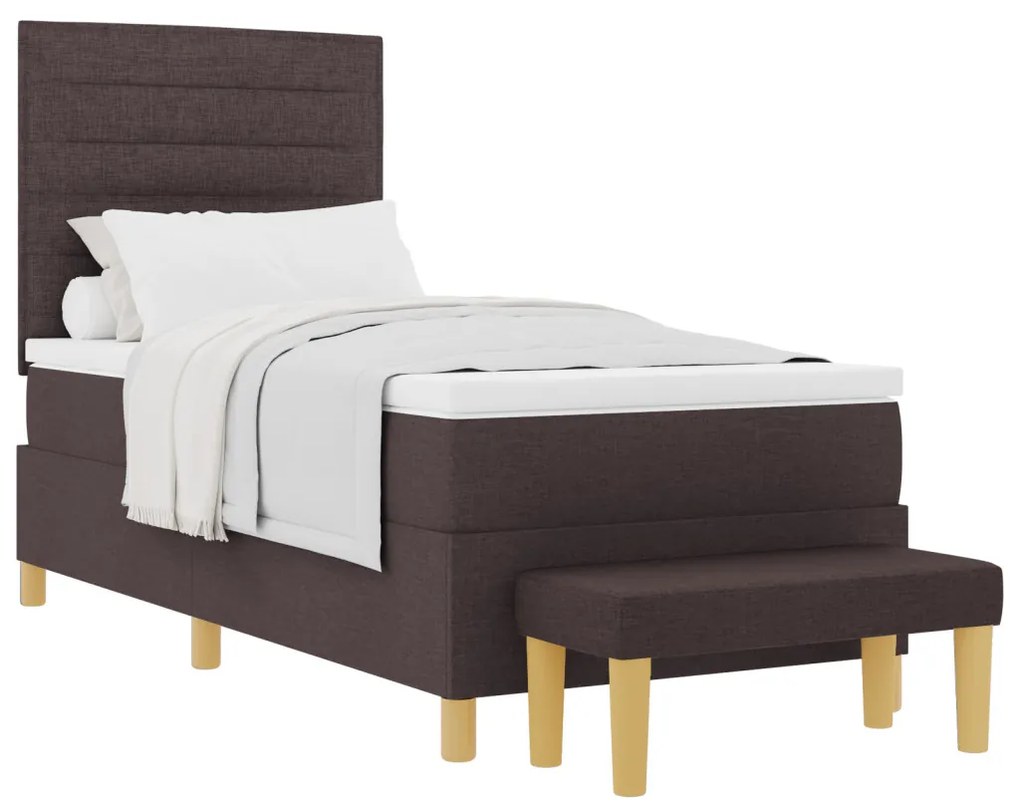Boxspring Ágy Matracokkal és Padokkal Sötét Barna 90x200 cm Szövet