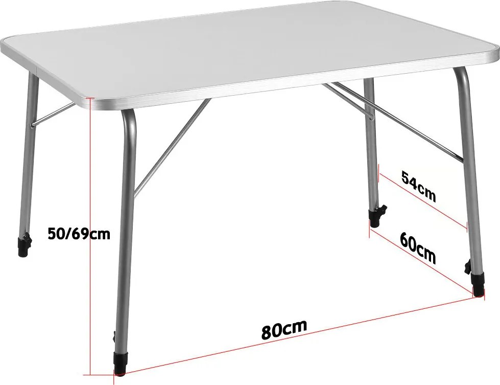 Összecsukható kempingasztal FOKA, 80x54x50–69 cm, fehér színben Casaria