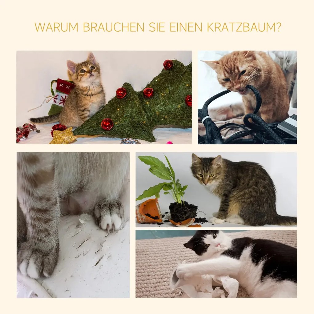 PawHut mennyezetre szerelhető, állítható macskafa, 40 x 34 x 230-260 cm szürke