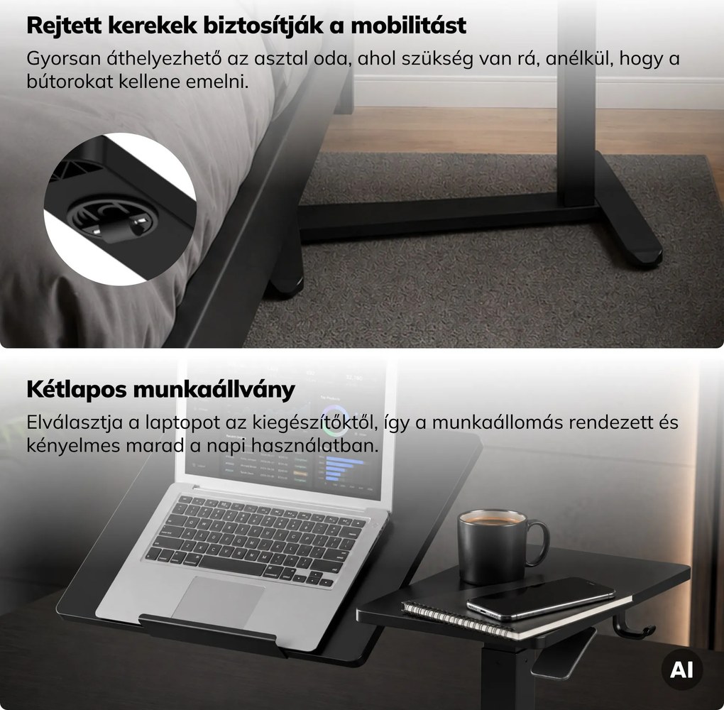 Laptopasztal állítható, mobil, multifunkciós, fekete: BILL