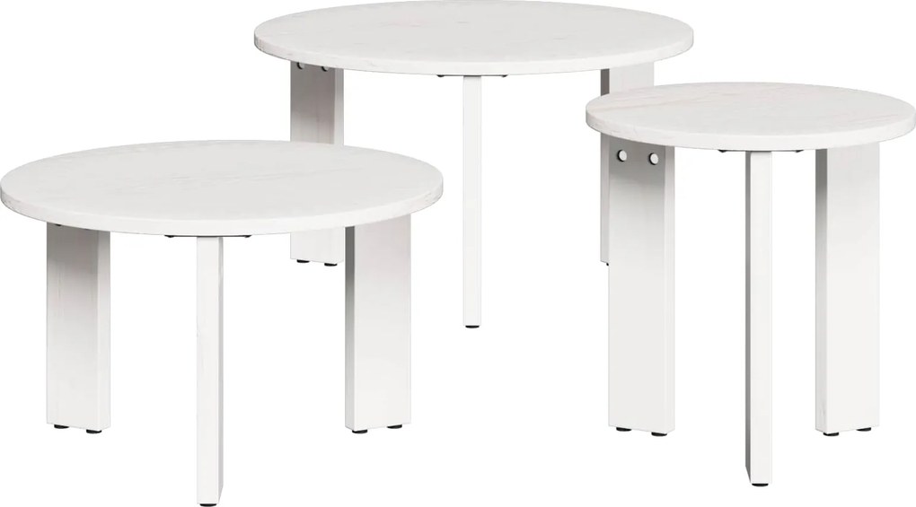 vidaXL Dohányzóasztal 3 pcs Fehér Tömör fenyőfa
