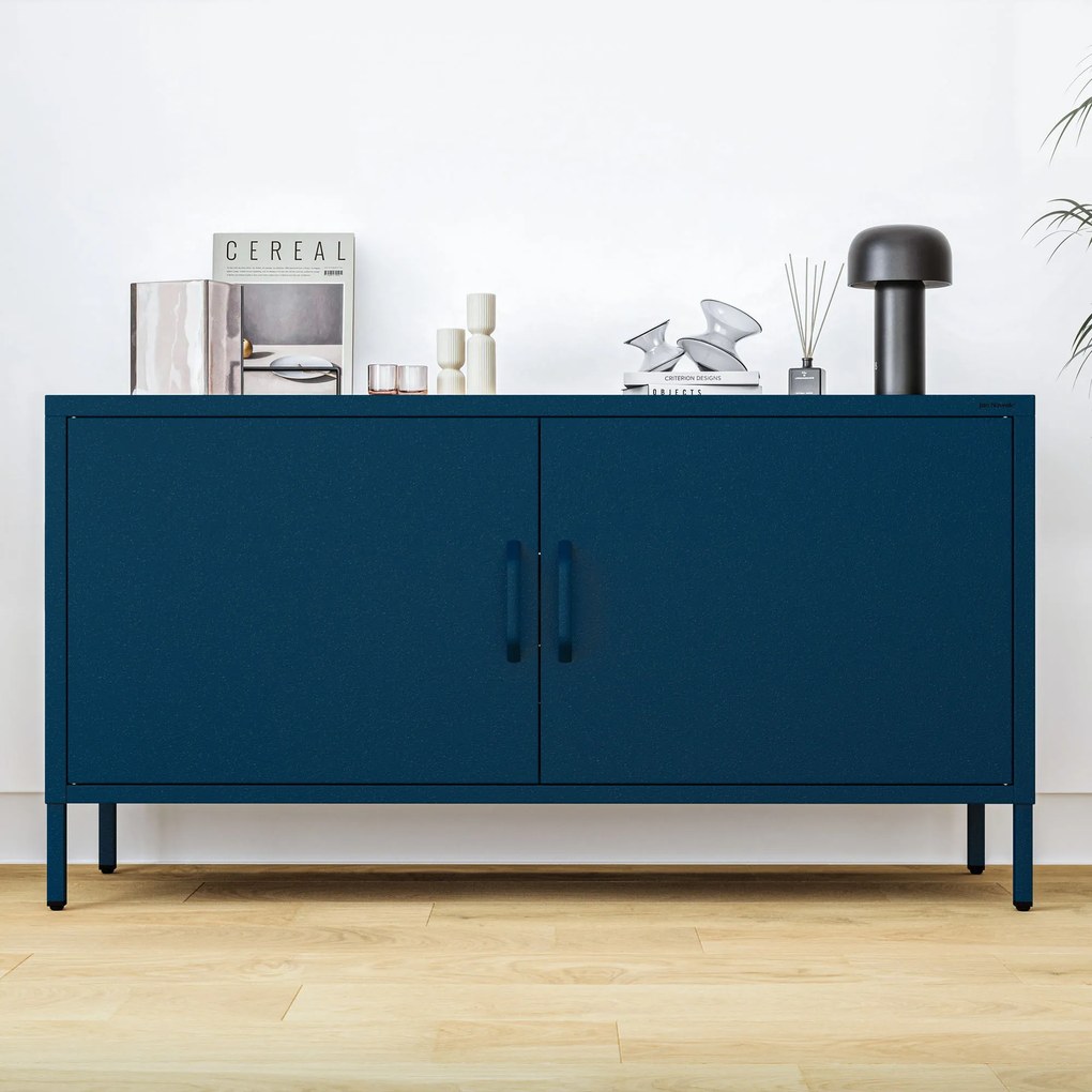 Fém TV-szekrény lábakkal, sötétkék, 1150x595x400 mm: ROSA Modern