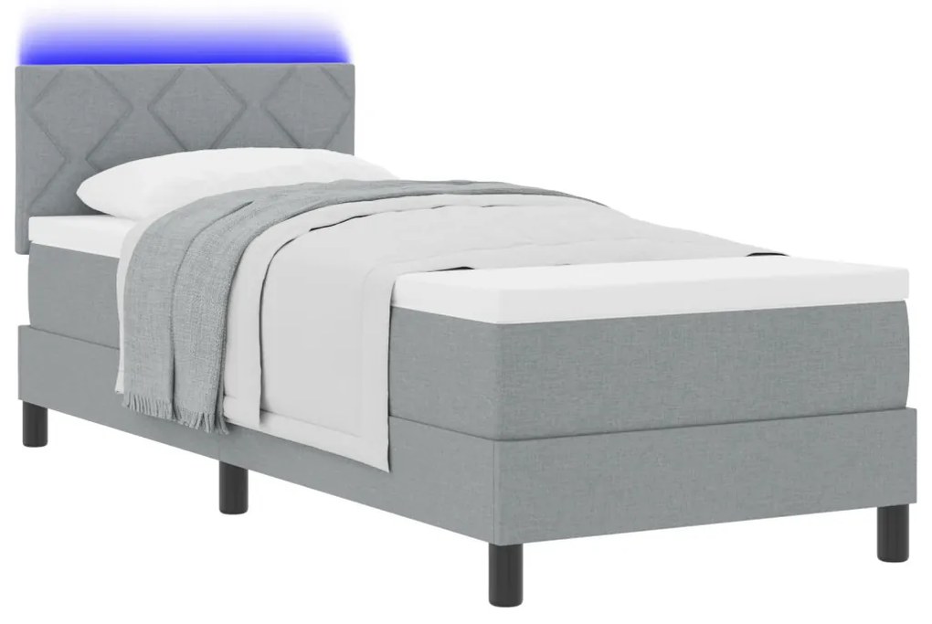 Box Spring Ágy Matraccal &amp; LED Világosszürke 80x200 cm Szövet
