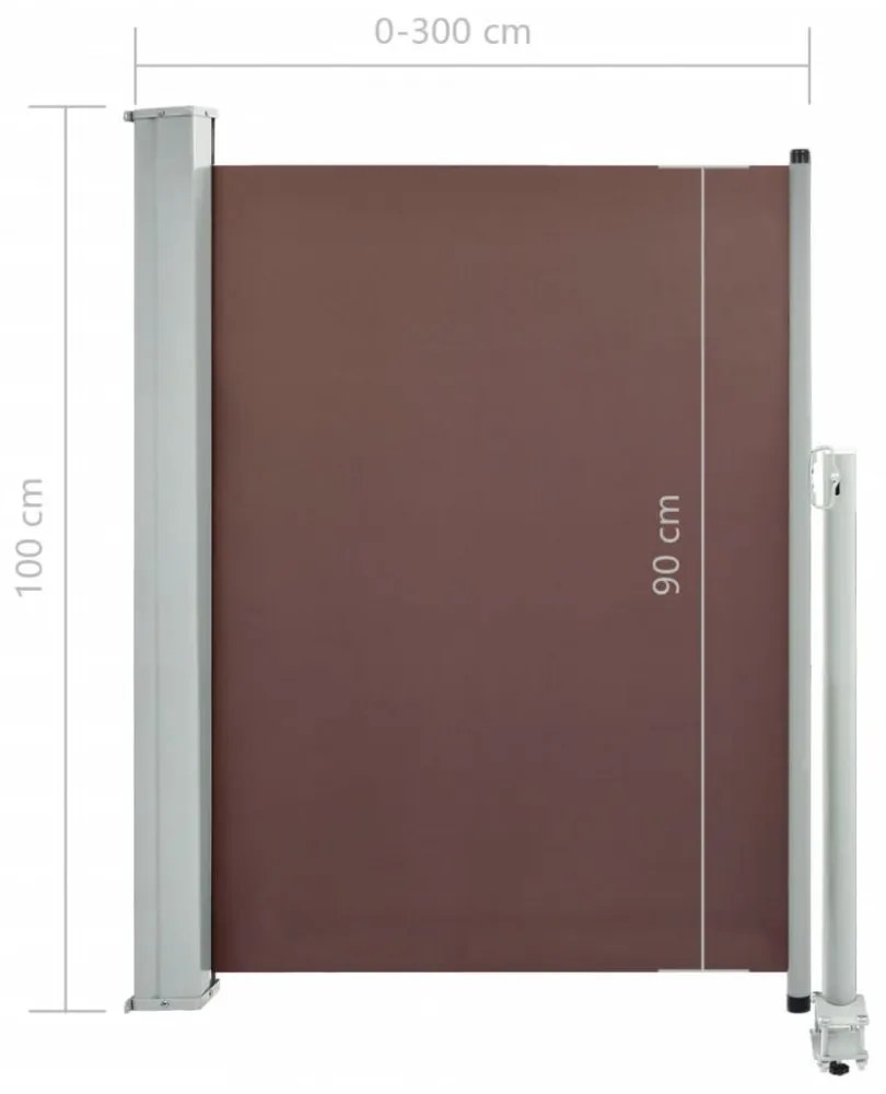 barna behúzható oldalsó teraszi napellenző 100 x 300 cm