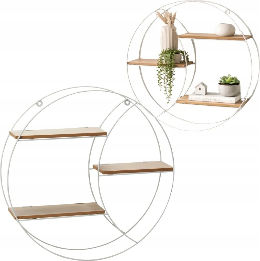 Fali Polc Fém, mdf fehér Kerek 44 cm Nappali Dekoráció