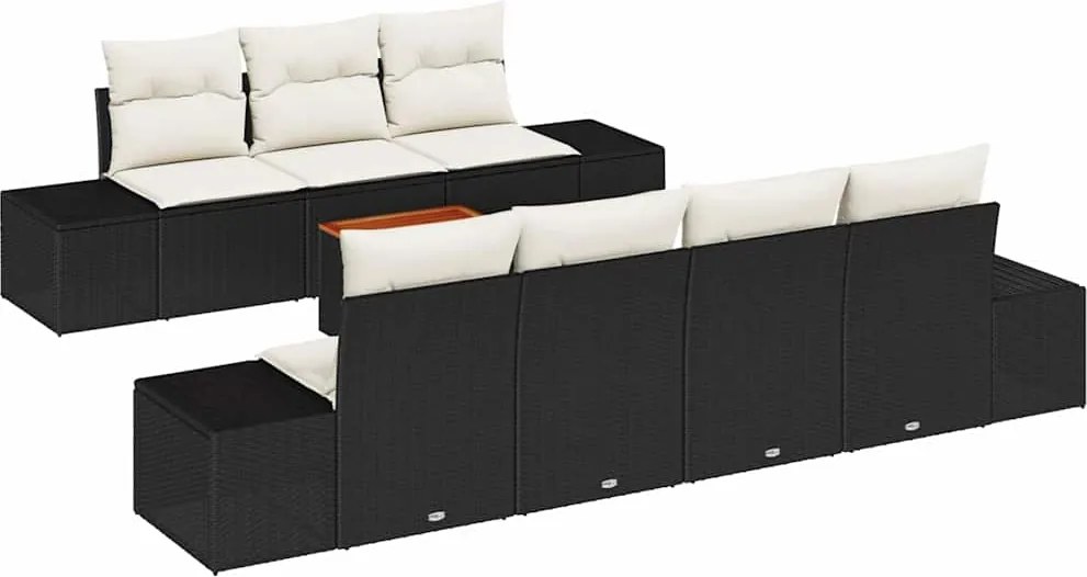 vidaXL Kerti Kanapé Szett párnával 8 pcs Fekete polirattan