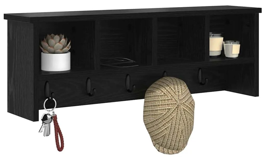 Fali Kabáthorog polcokkal Musta tammi 75 x 16 x 26 cm Faanyag