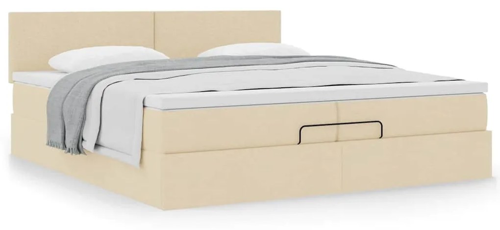 Ottomán ágykeret matraccal krém 200x200 cm anyaggal