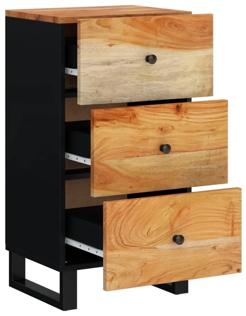 tömör akácfa tálalószekrény 3 fiókkal 40x33,5x75 cm