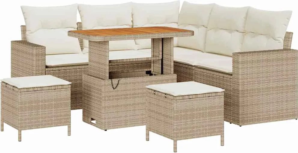vidaXL Kerti Kanapé Szett párnával 9 pcs Beige és krém polirattan